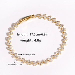 Minimalist gold plated marquise zircon bracelet for women with elegant round layout