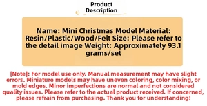 Detailed specifications for miniature Christmas dollhouse decoration set with resin items