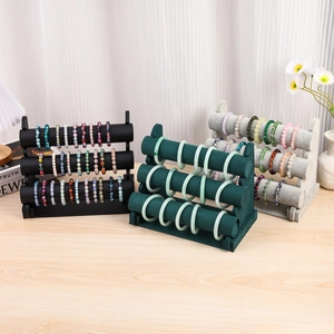Three-tier velvet jewelry display stand for bracelets and watches in multiple colors