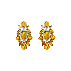 Luxurious silver needles earrings with yellow water drop crystals and diamond accents