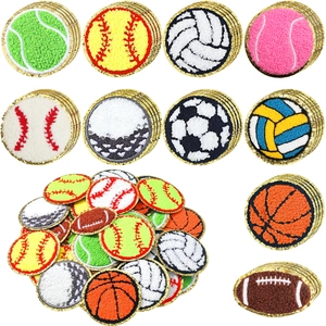 Chenille Towel Embroidery Patches Sports Ball Theme Sequin Border Iron On Sew On Decorative Badges For Clothing Bags Hats