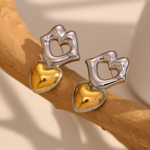 Heart Lip Stud Earrings Stainless Steel 18K Gold Plated Two-Tone Gold Silver Fashion Niche Jewelry For Women