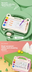 Detail view of the sliding eraser mechanism and detachable legs on magnetic drawing board