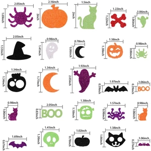 Glitter Halloween foam stickers set with pumpkins and ghosts including size measurements
