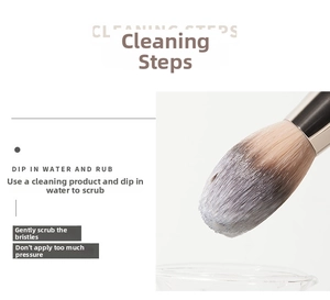 Detail of cleaning soft gradient makeup brush bristles with professional solution