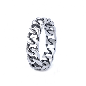 Punk style stainless steel chain ring for men and women in vintage silver finish