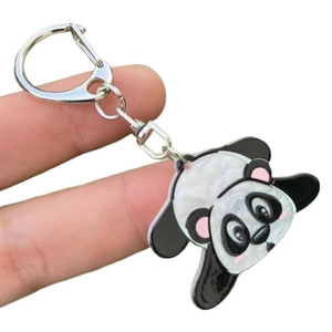 Cute cartoon giant panda acrylic keychain with relief printing and metal keyring loop
