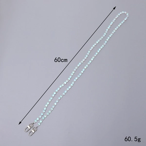 Light blue iridescent heart-shaped beaded chain with metal clasps, 60cm length