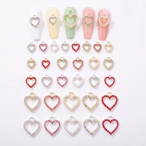 Heart Nail Art Charms Alloy Rhinestone Artificial Pearl Hollow 3D Hanging Pendants DIY Valentine Y2K Manicure Decoration