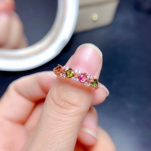 Colorful tourmaline style open ring in 18K rose gold finish with sparkling zircons