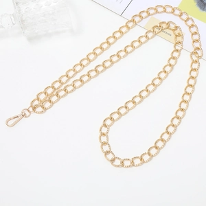 Close-up of a premium gold metal crossbody chain strap with lobster clasp on white surface