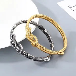 Knot Bangle Stainless Steel Minimalist Woven Texture Bracelet Fashion Jewelry For Women Gift