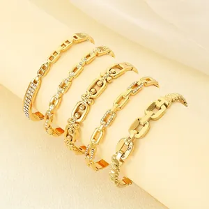 Geometric Hollow Interlocking Bangle Stainless Steel 18K Gold Plated Zircon Inlay Elegant Fashion Jewelry For Women