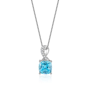 Collier en argent S925 avec pendentif aigue-marine carrée et diamants étincelants