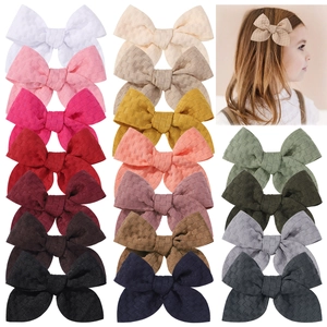 Bow Hair Clips Waffle Texture Fabric Handmade Solid Color Fully Lined Barrette Boutique For Toddler Girls Kids