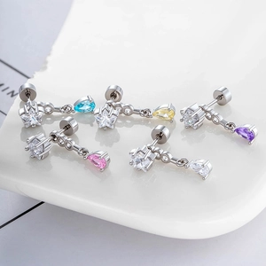 Colorful zircon star and teardrop earrings in polished stainless steel for women