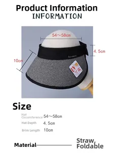 Size chart for foldable straw sun visor with 10cm brim and 54-58cm head circumference