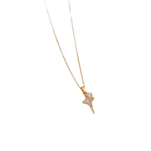 Golden necklace featuring a star pendant with grey inlay and a sparkling inset diamond