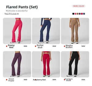 Women's flared yoga pants set available in six vibrant colors for fitness and running