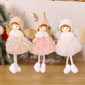Christmas angel dolls with sequin gauze dresses in champagne pink and white colors
