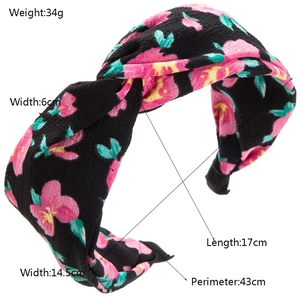 Serre-tête large noué à motif floral rose avec spécifications des dimensions