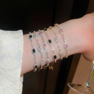 Adjustable zircon oval bracelet set with gold and silver finishes in elegant luxury style