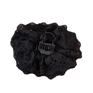 French lace embroidery black hair claw clip for women with elegant hollow pattern