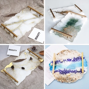 Irregular wave edge resin tray mold set with gold handles for DIY artistic home decor