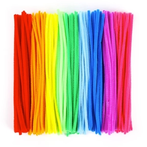 Rainbow macaron chenille stems for DIY crafts with high density soft plush texture