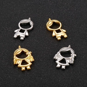 Stainless Steel Charms Pendants Hollow Out Cartoon Boy Girl Shape Rhinestone Inlaid DIY Jewelry Making Accessories