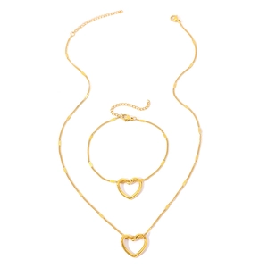 Minimalist gold hollow heart necklace and bracelet set with unique knot design details