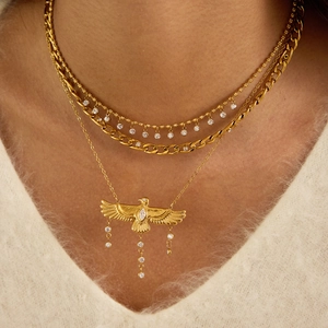 Three-layer 18K gold plated necklace with eagle pendant and sparkling cubic zirconia