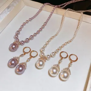 Collier Et Boucles D'oreilles Élégants Avec Künstliche Perles D'imitation Zircon Cuivre Plaqué Or Véritable Argent Pour Femmes