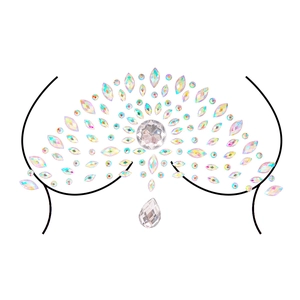 Intricate acrylic crystal body gems with iridescent rhinestone layout for chest decor