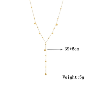 Elegant gold titanium Y-necklace with small round beads on a white background