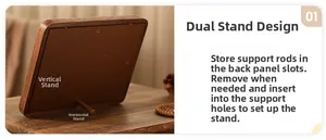 Detail of walnut wood photo frame backboard with dual horizontal and vertical support system