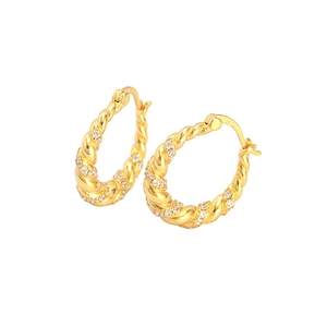 S925 sterling silver gold-plated twisted hoop earrings with sparkling zircon stones