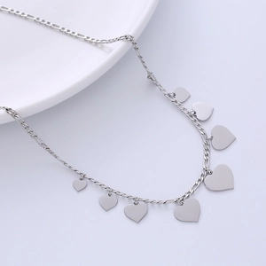 Stainless Steel Heart Pendant Necklace Figaro Chain Silver Color Minimalist Romantic Clavicle Jewelry For Women