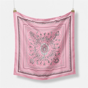 Pink silk square scarf with vintage key and chain patterns for men suit