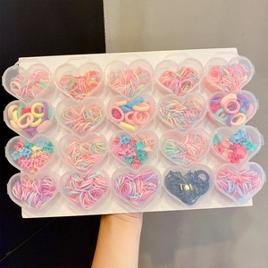 20-piece heart box set with macaron hair ties and floral clips for girls and kids