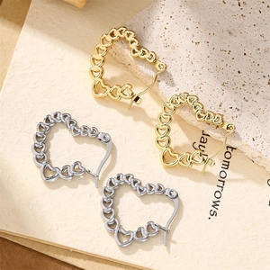 Boucles D'oreilles Créoles Coeur Acier Inoxydable Plaqué Or 18K Bijoux Romantiques Pour Femmes