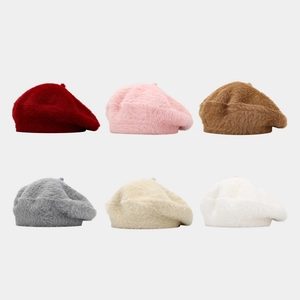 Women Faux Fur Beret Hat Thickened Warm Retro Solid Color Autumn Winter Fashion Painter Cap Simple Elegant