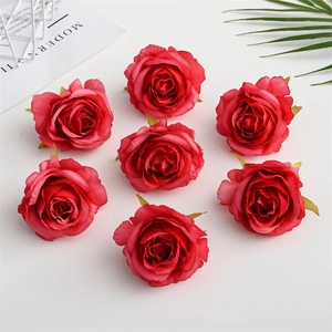 Artificial red rose heads for wedding decor made of high-quality realistic silk fabric