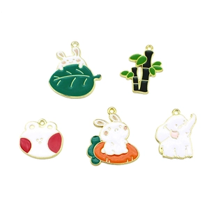 DIY colorful cartoon enamel pendants featuring rabbits, carrot and elephant charms