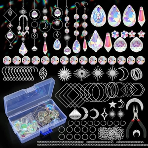 200pcs DIY crystal suncatcher kit with stars and moons for garden and tree decor