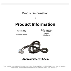 Detailed size map of musical note metal hair claw clip with pearls, 11.5cm length