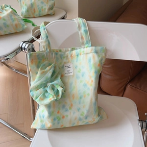 Mint Green Watercolor Tie Dye Chiffon Canvas Tote Bag Artistic Shoulder Handbag For Women Daily Travel Accessories