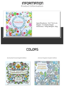 Detail view of 18x18.5cm coloring book specifications and animal kingdom cover art