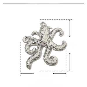 Detailed size parameters of octopus-shaped stainless steel pendant with silver finish