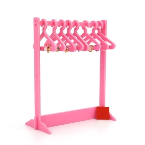 Pink acrylic mini clothes hanger jewelry stand for earrings and necklace display organizer